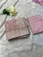 Faux geogert saree with white thread & seqnce
