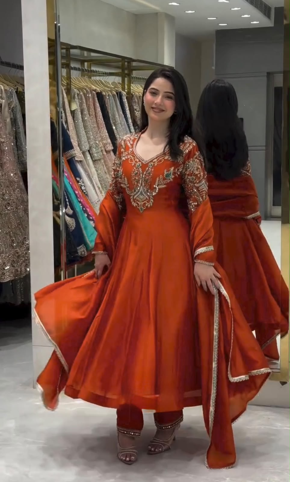 Party Wear Roman Silk Anarkali Gown
