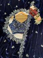 Viscose Velvet Nevy Blue Wedding Saree