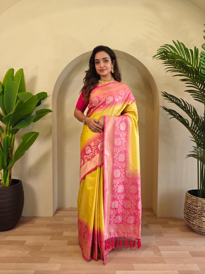 Dual tone silk sarees with all over zari weaves