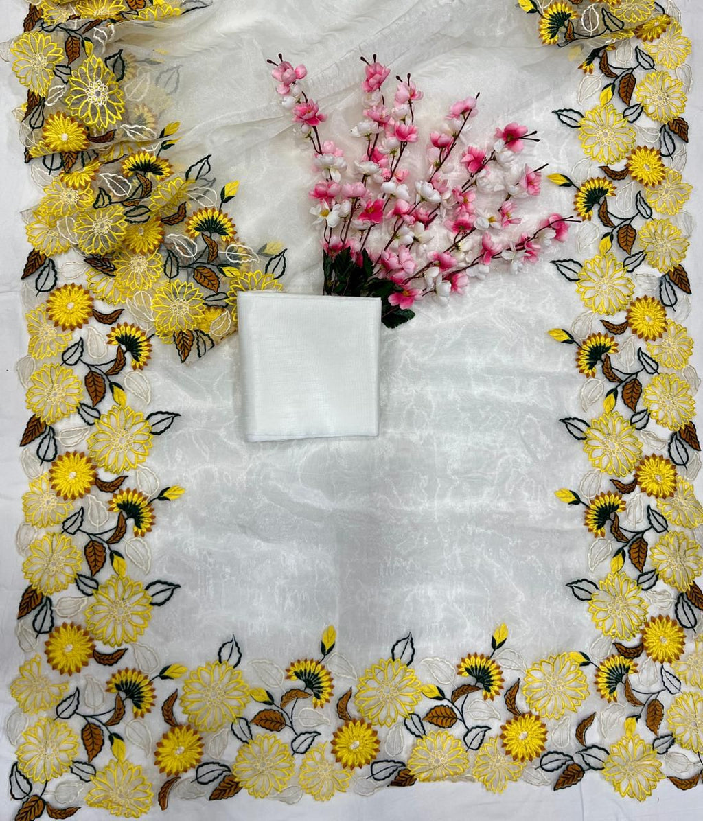 Khadi Organza Design Embroidery Saree