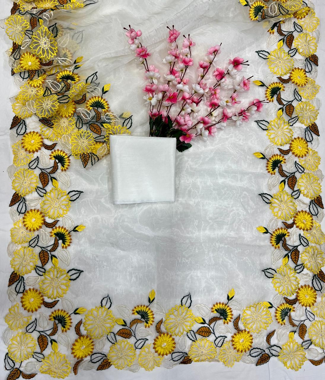 Khadi Organza Design Embroidery Saree