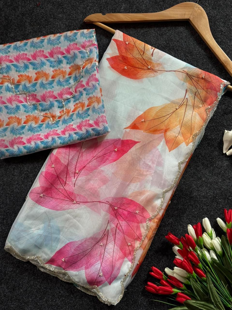 SOFT TABI ORGANZA FLOWER PRINT SAREE
