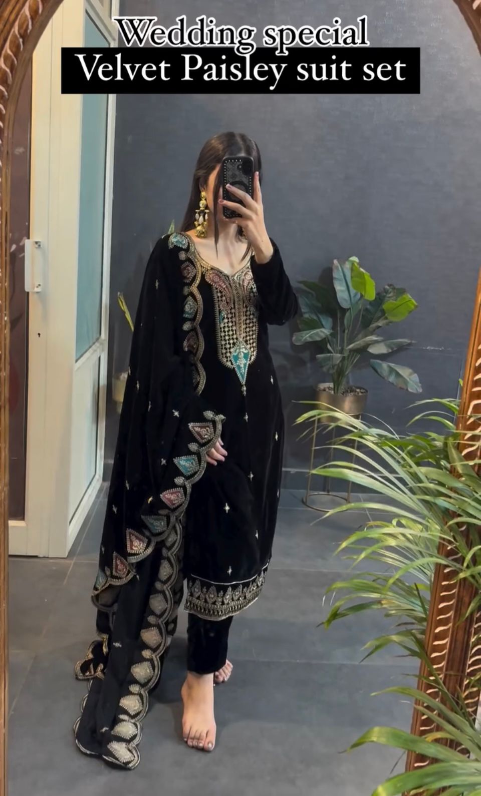 Wedding special velvet Paisley Suit set