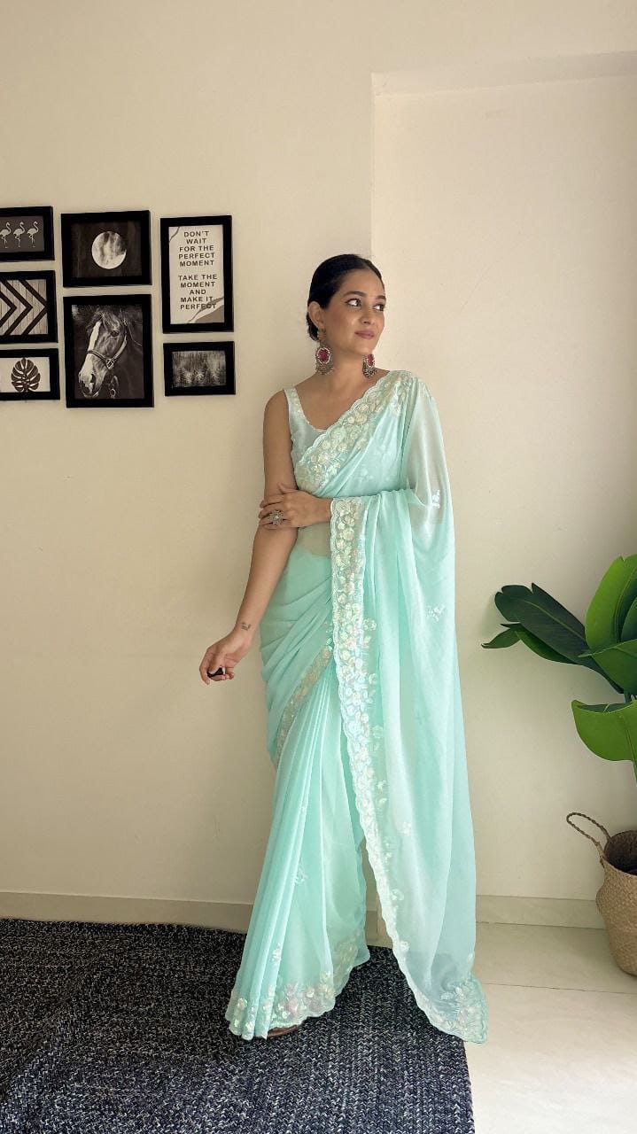 Soft Georgette Embroidery Work Saree