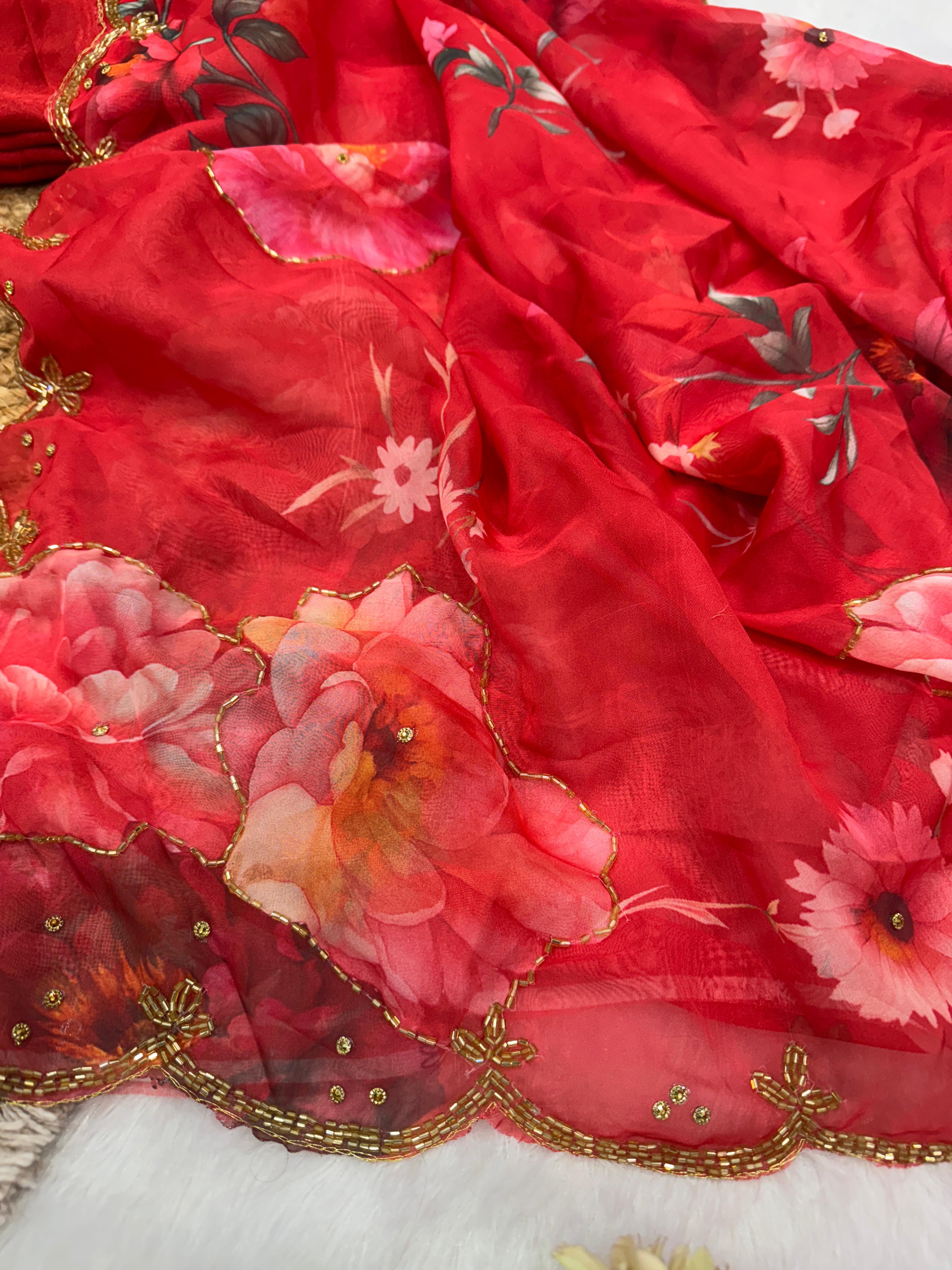 FLORAL HAND PRINTED SAREE