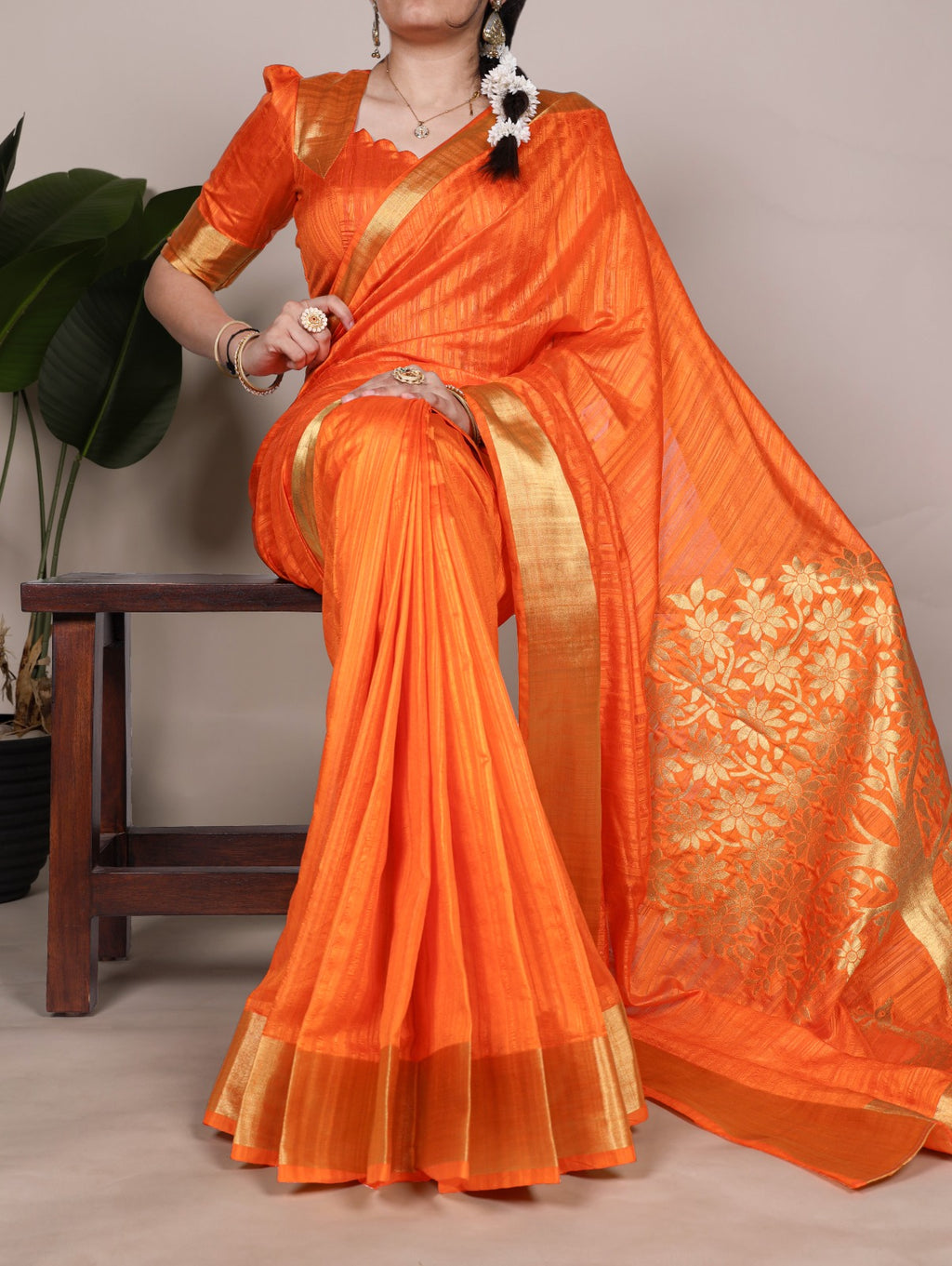 Dressing up for Onam in a raw silk saree