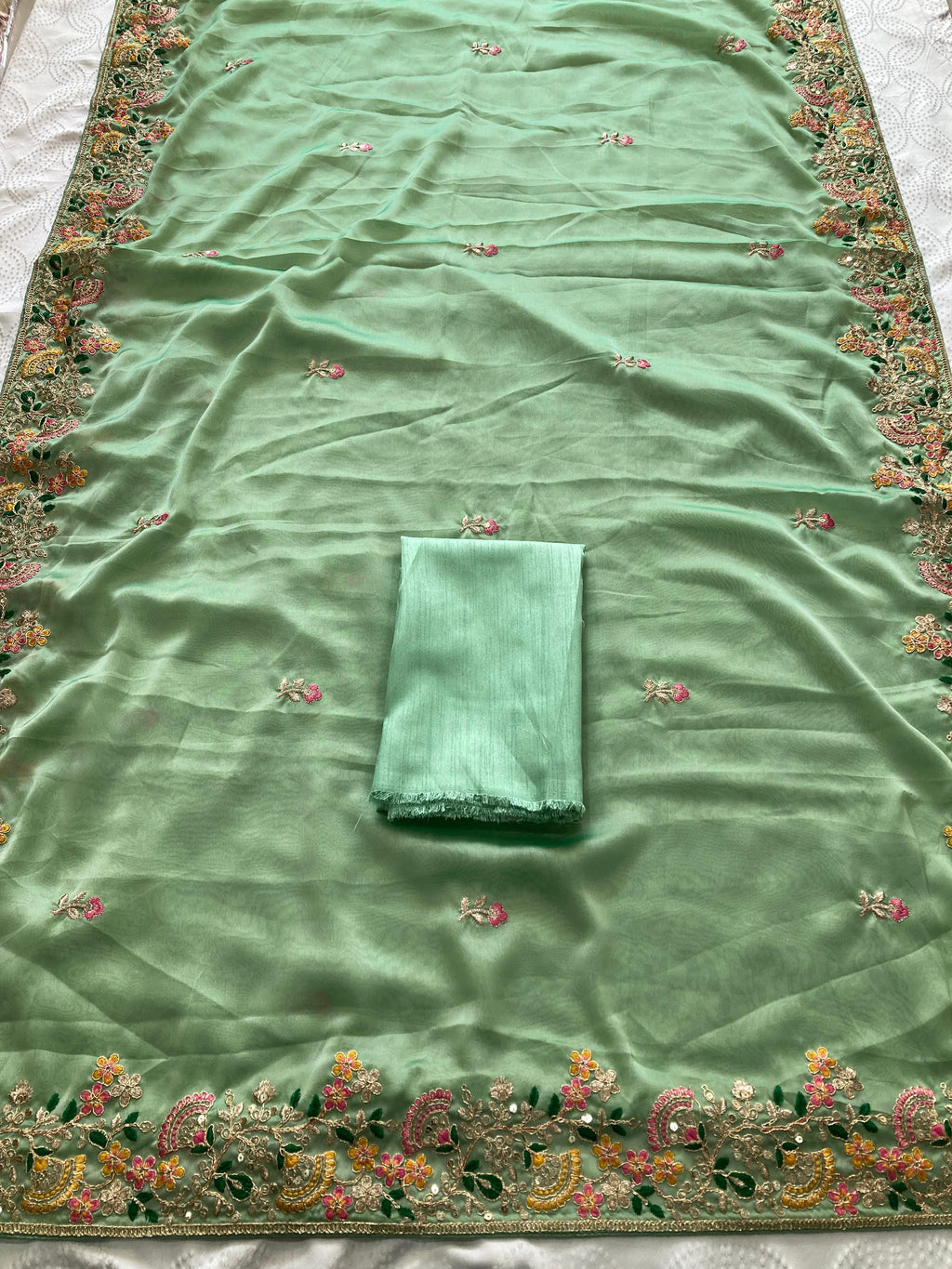 Soft Silk fabric with C-pallu Embroidered Work Saree