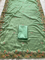 Soft Silk fabric with C-pallu Embroidered Work Saree