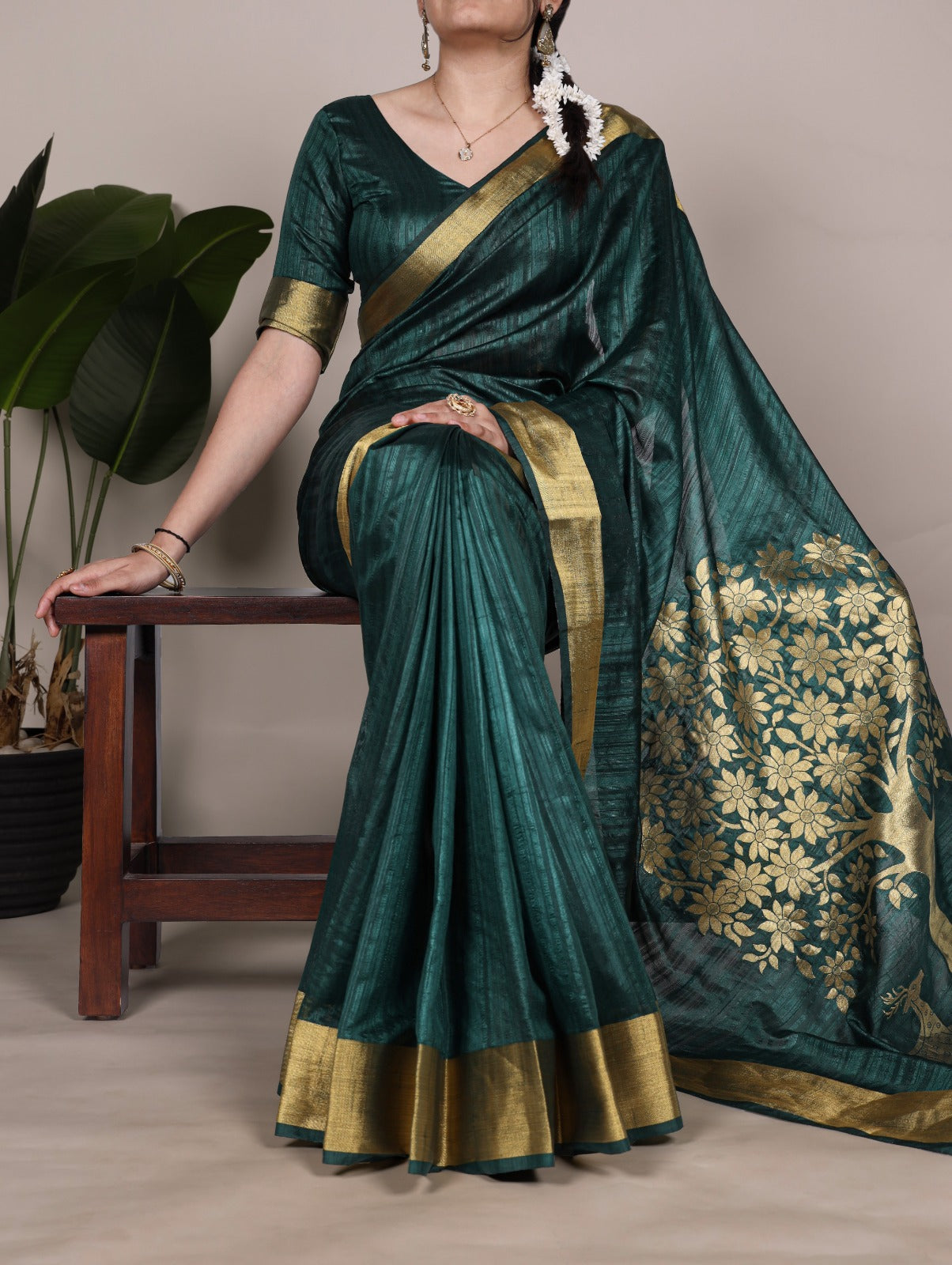 Dressing up for Onam in a raw silk saree