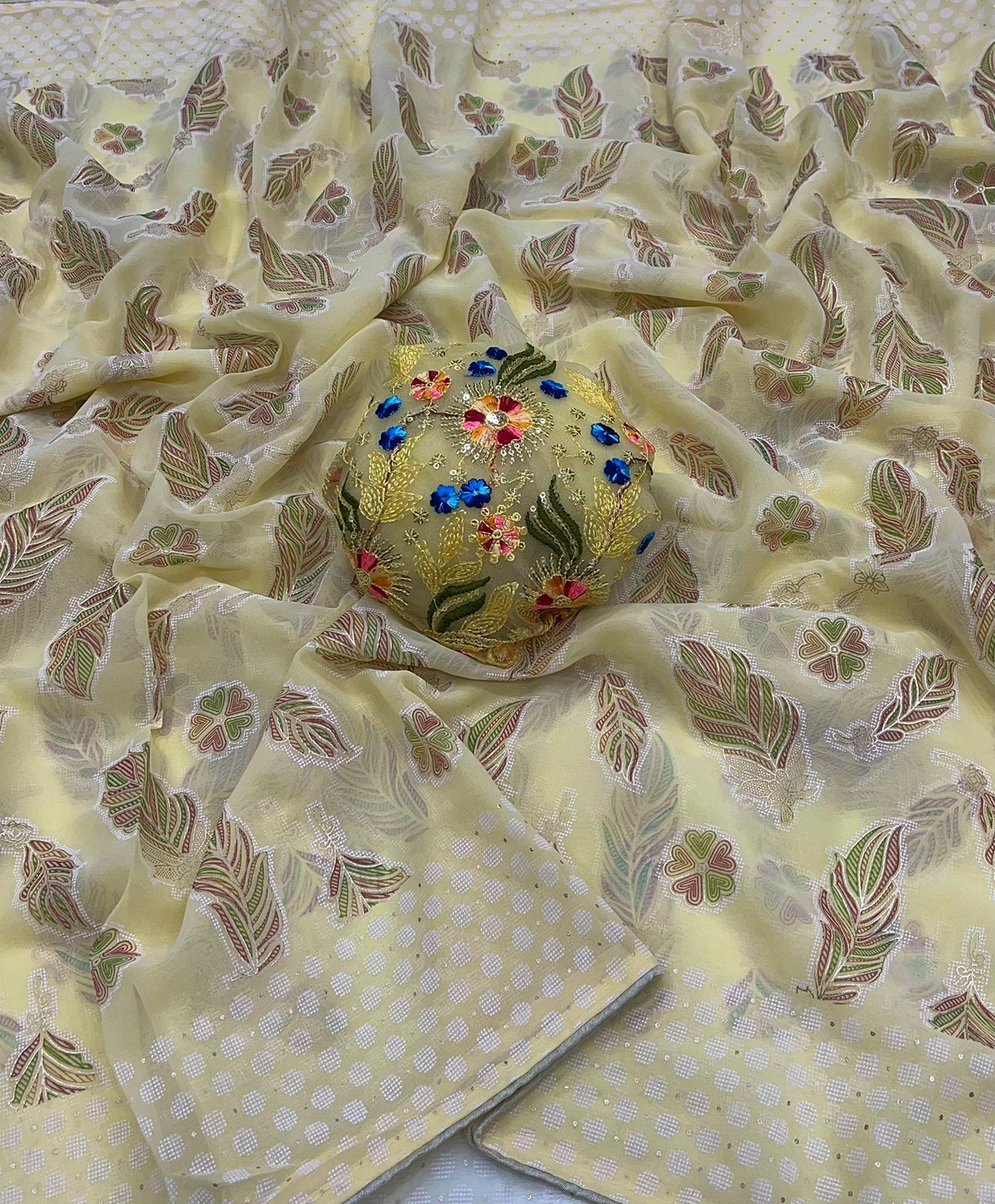 Fall Printe Embroidery Saree