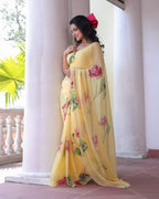 Floral Printed Tebby Silk saree