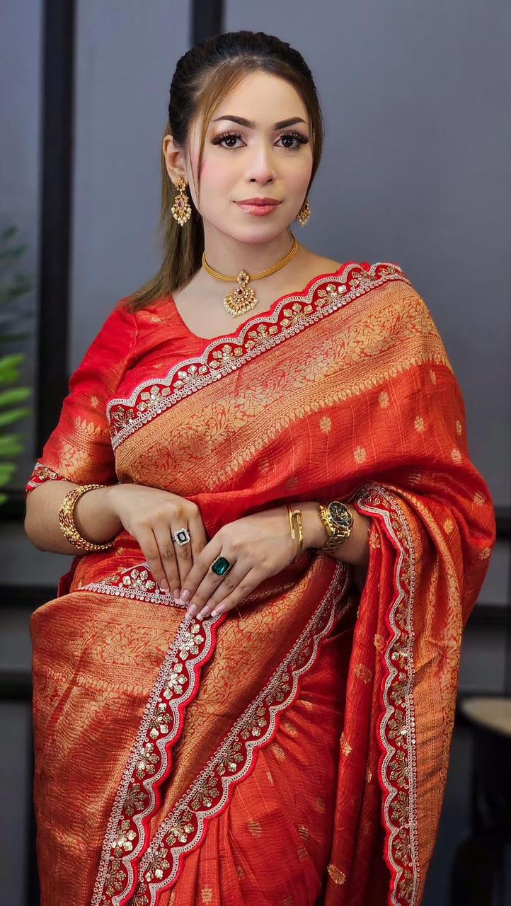 Pure Soft Banarasi Tissue Zari Crushed Silk Saree