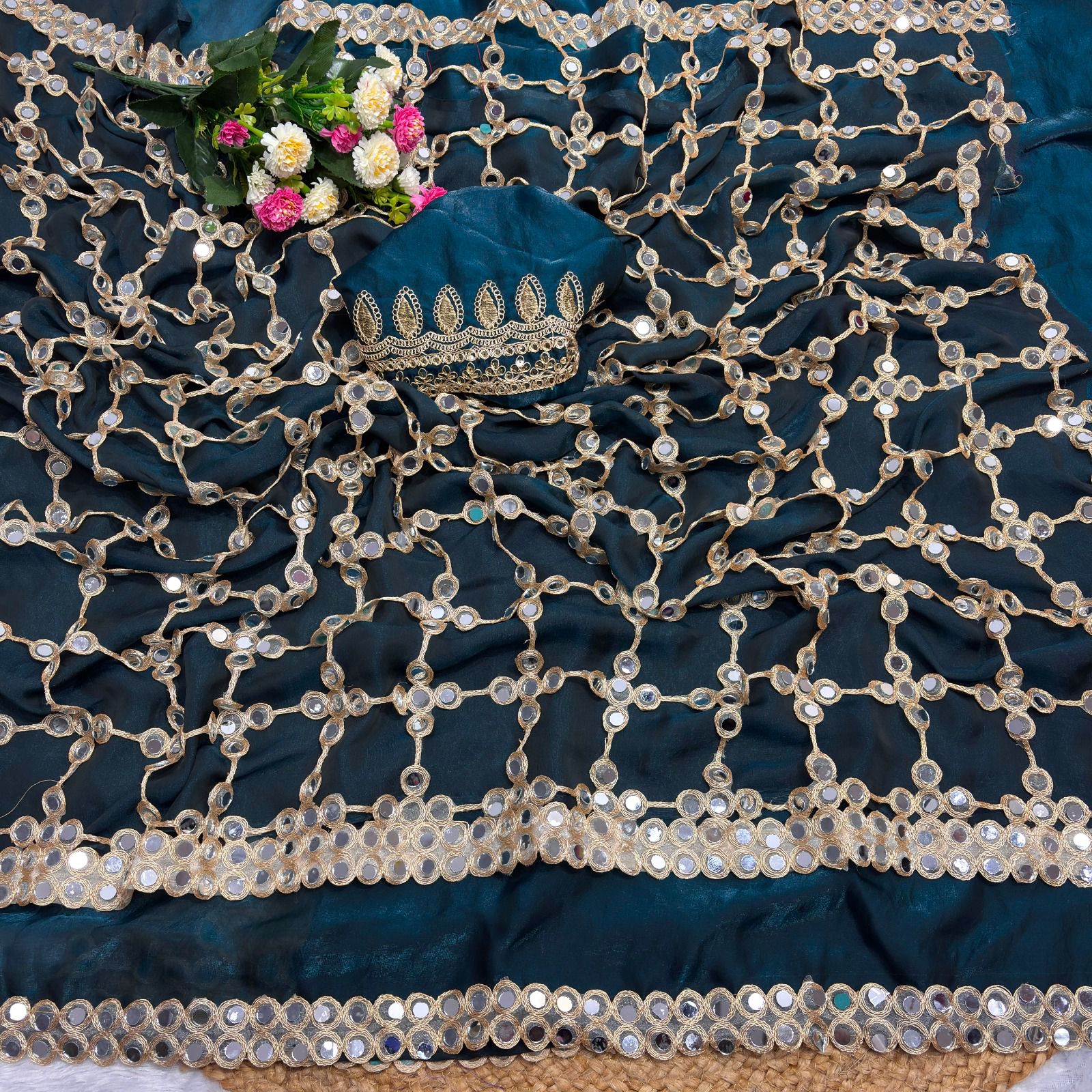Wedding Fendy Silk Fabric with Real Mirror work Saree