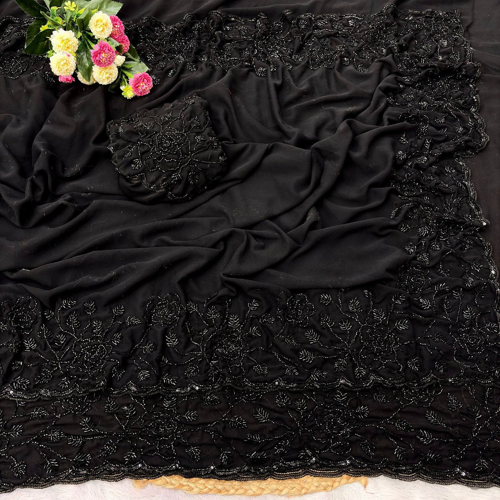 Beautiful Jet Black Georgette Saree