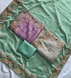 Soft Silk fabric with C-pallu Embroidered Work Saree