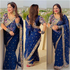 HEAVY GEORGETTE FABRIC ON BEAUTIFUL EMBROIDERY BUTTI WORK SAREE