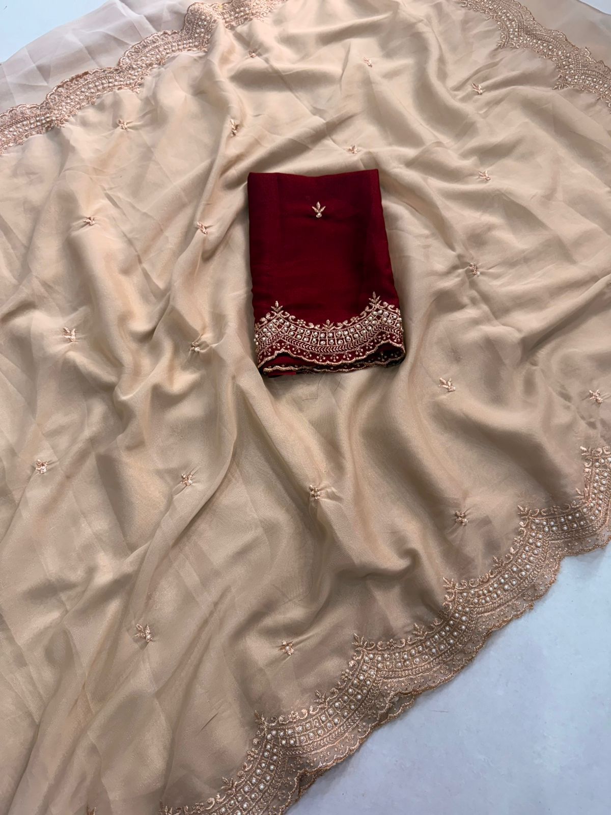 Star Georgette Multi Emrodairy Moti Border Saree