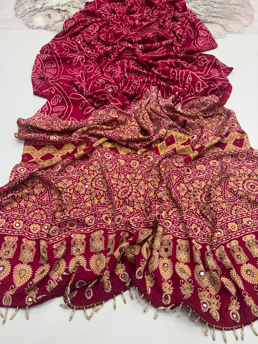 Mirror Work Treding Satin Saree