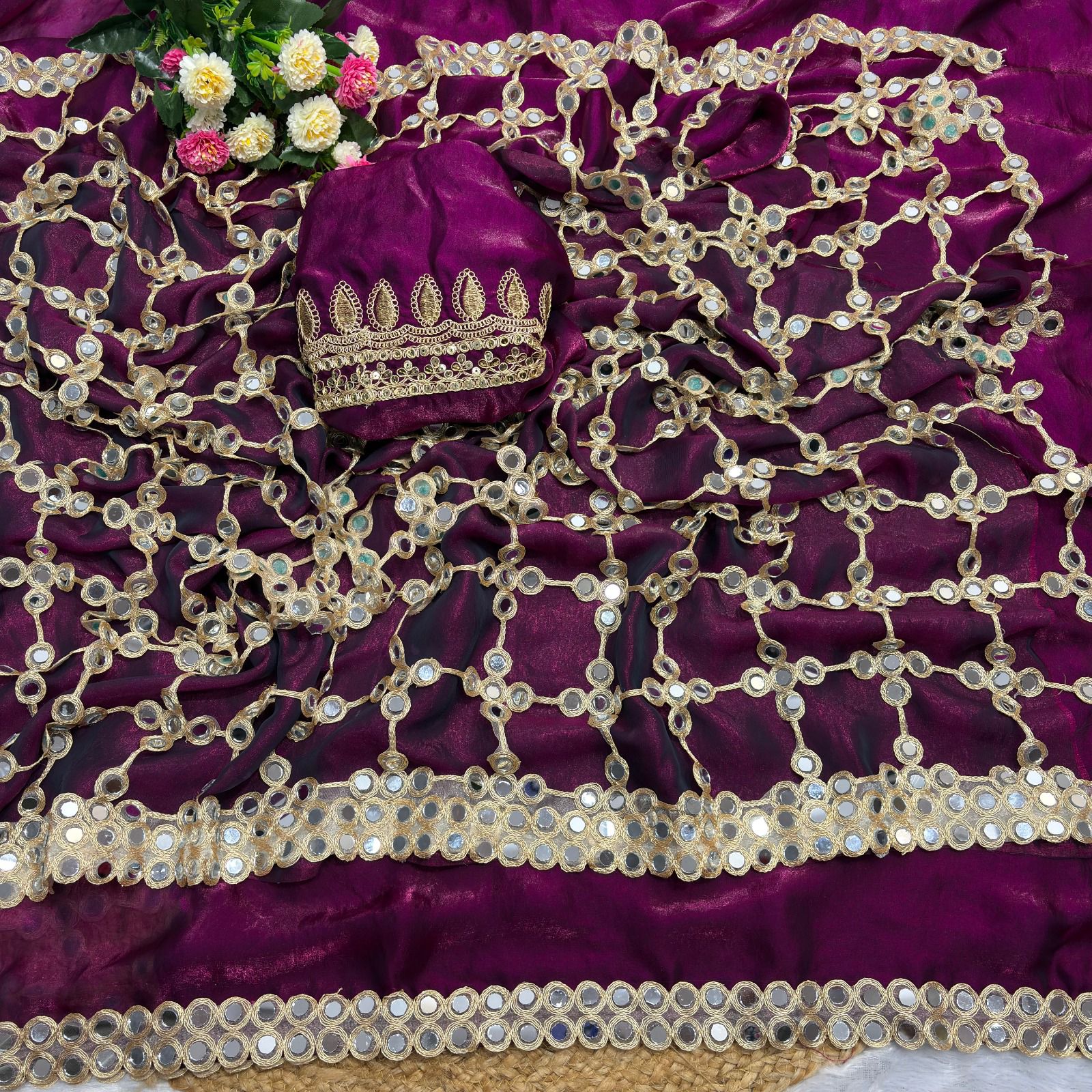 Wedding Fendy Silk Fabric with Real Mirror work Saree