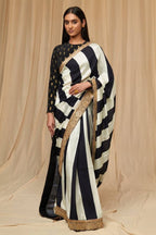 Faux Georgette Black and White Saree