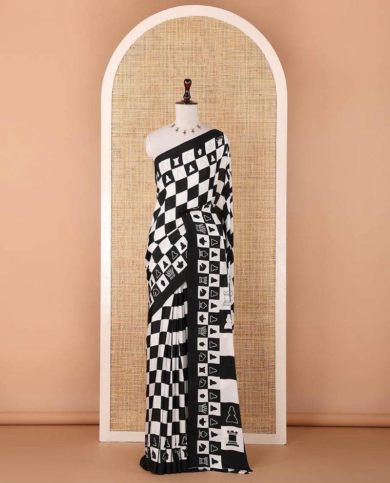 Pure Crape Satin with Ajrak printed Sarees