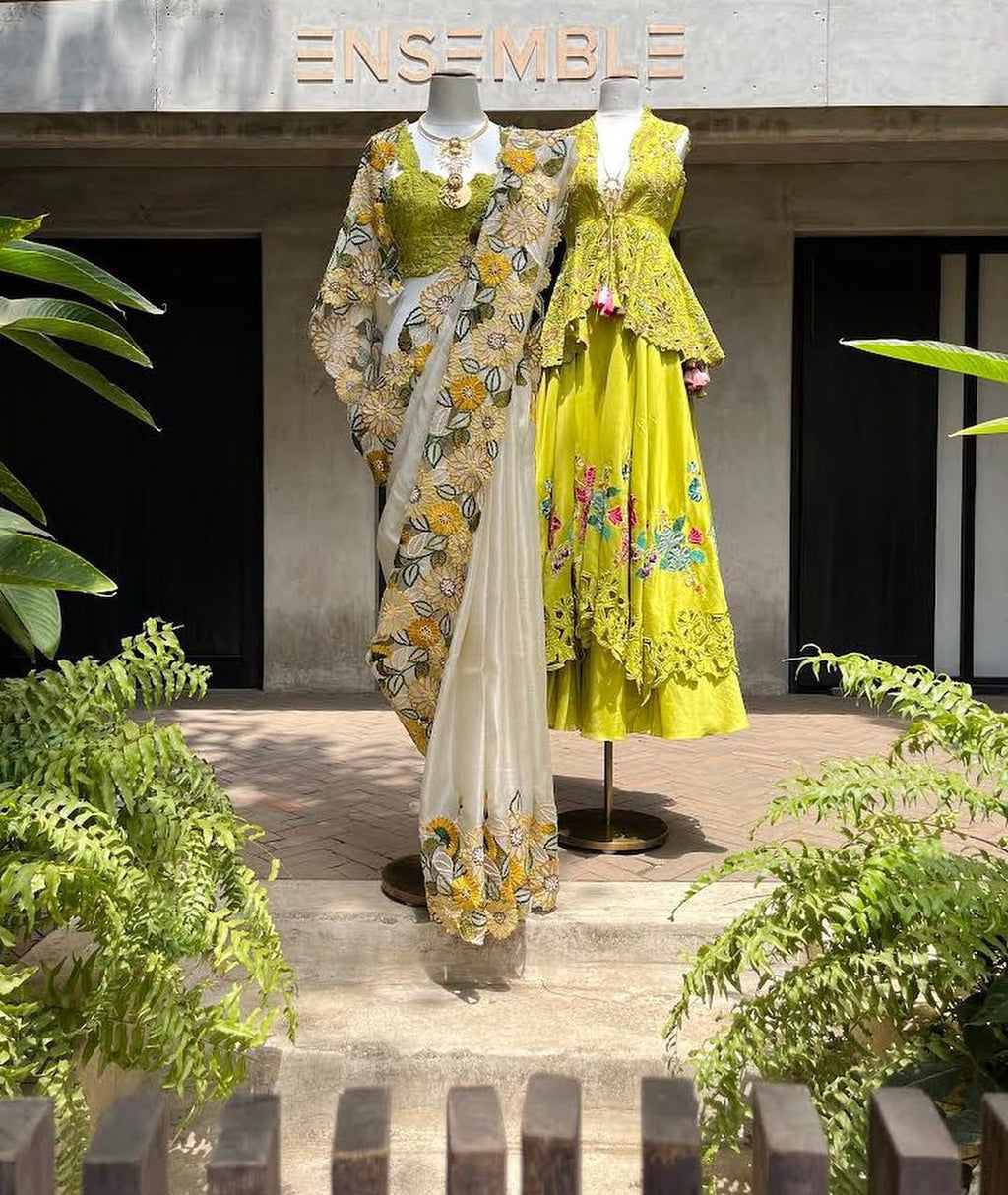 Khadi Organza Design Embroidery Saree