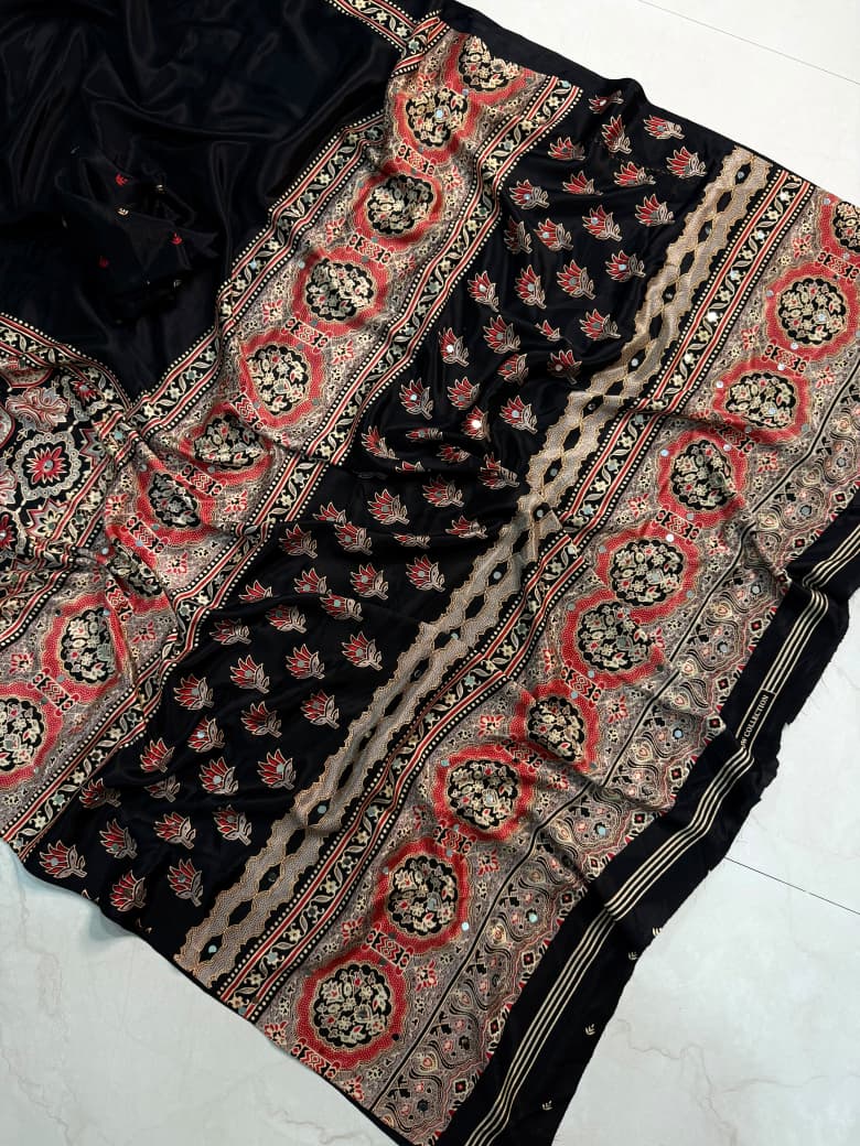Ajrakh Pure Creap Silk Saree