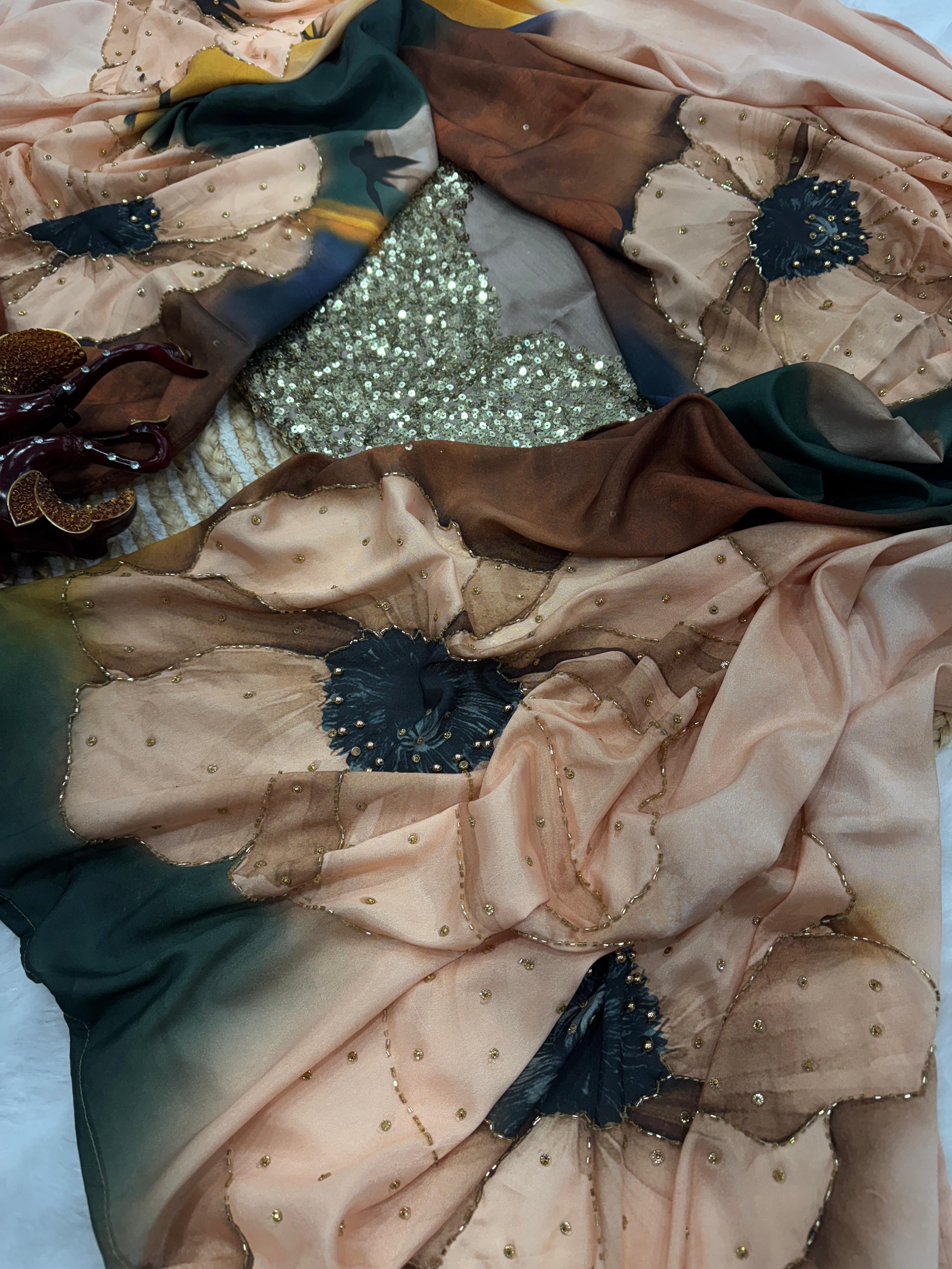 New Exclusive Floral Handwork Saree