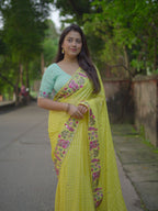 Pure Georgette Saree With Zari Woven Chex.