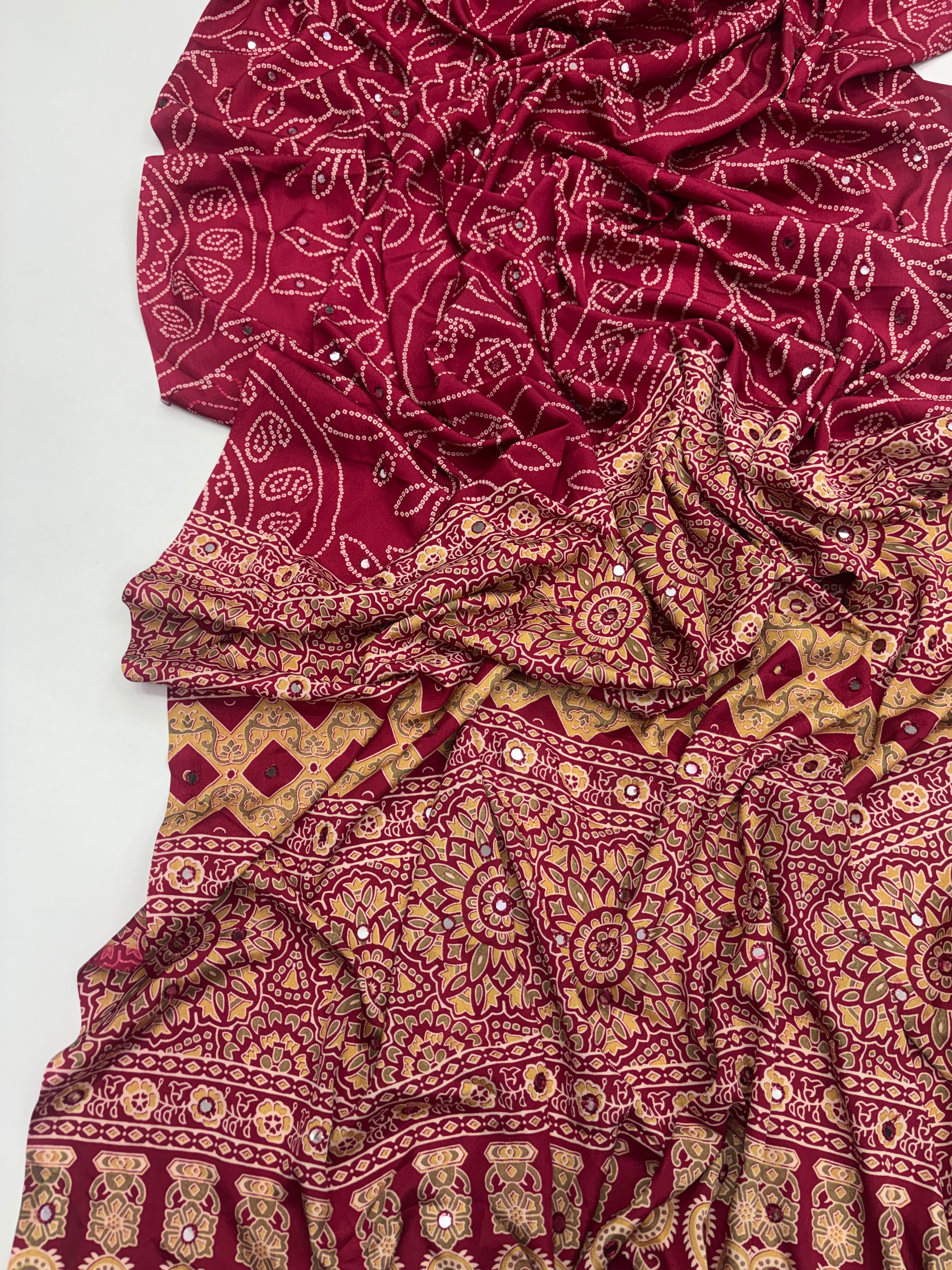 Mirror Work Treding Satin Saree