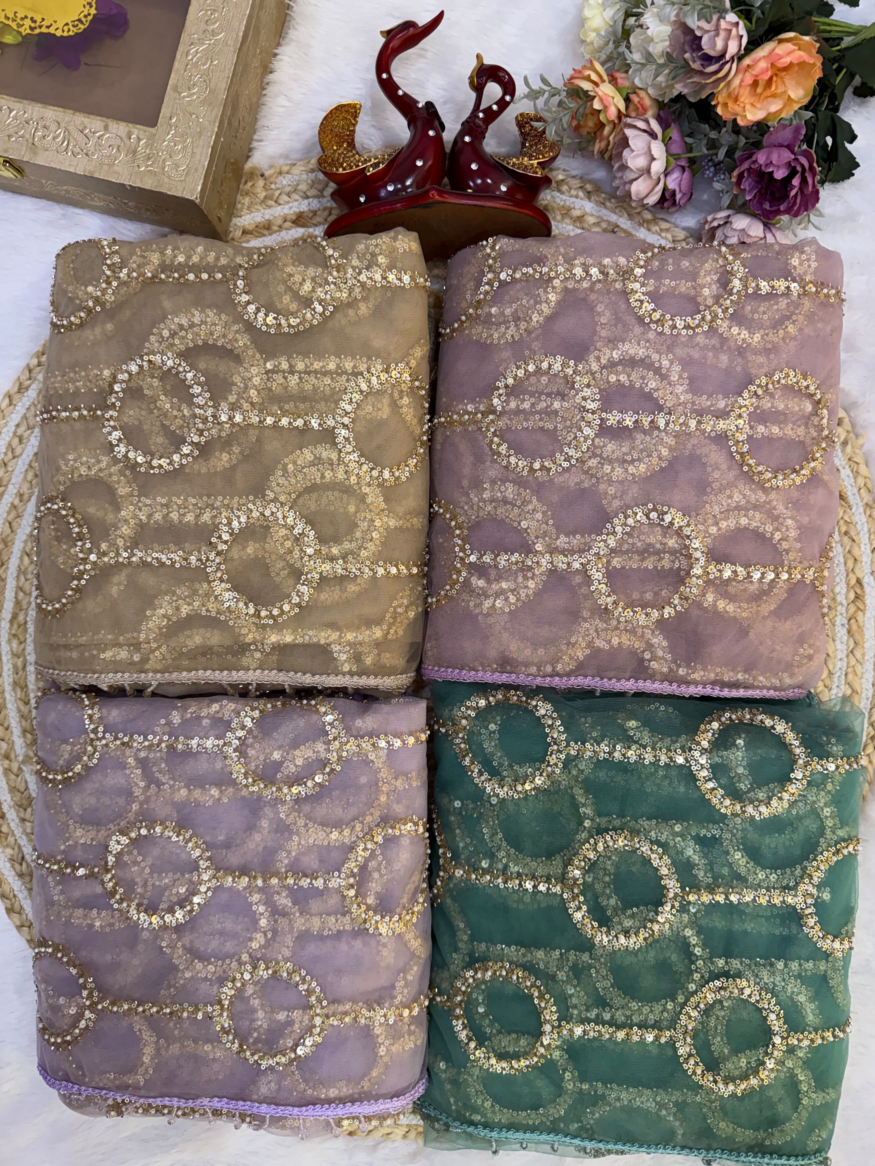 Soft Net Beautiful Sequence wedding Saree