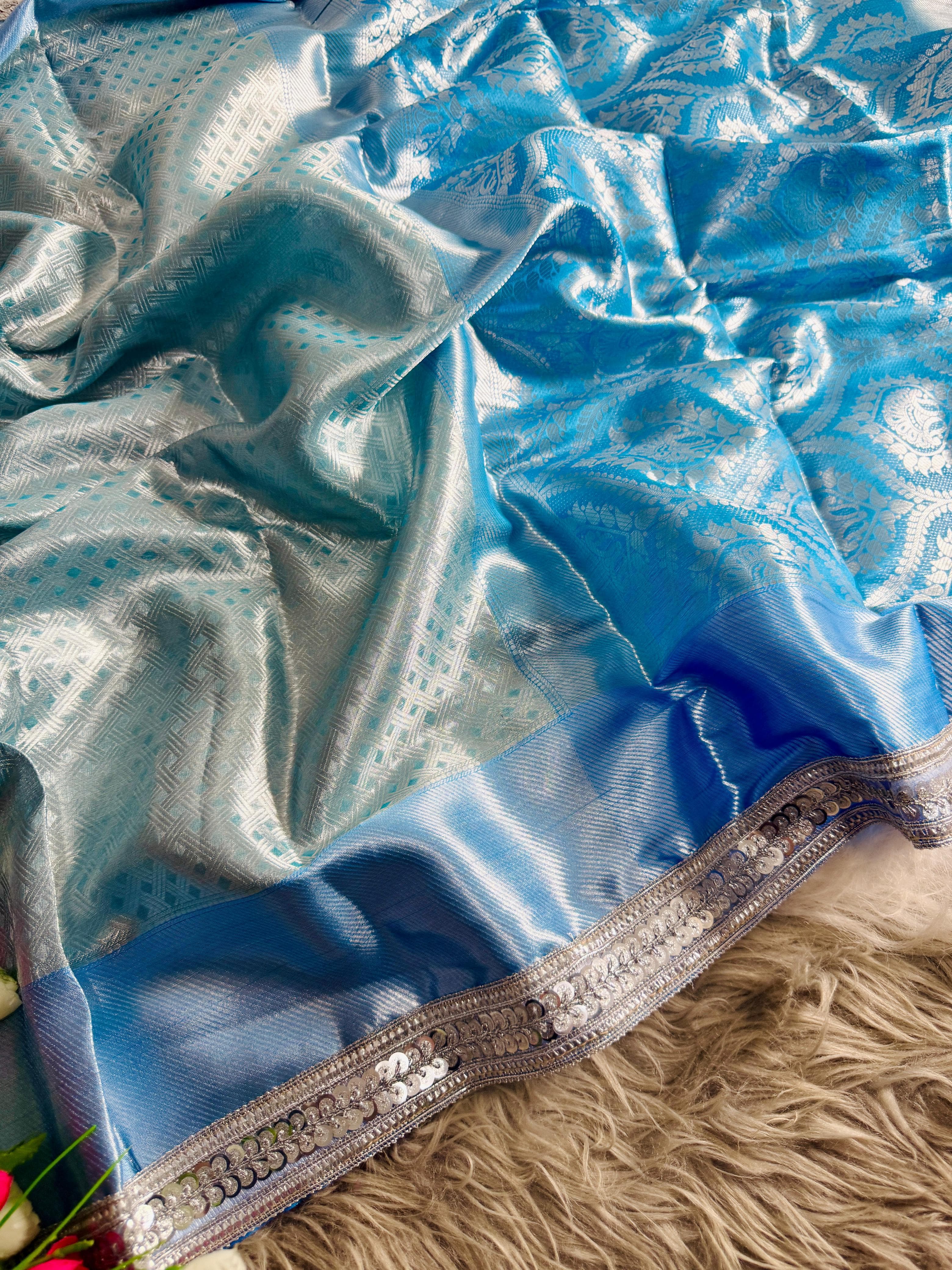 Elegant Sky Blue Silk Saree
