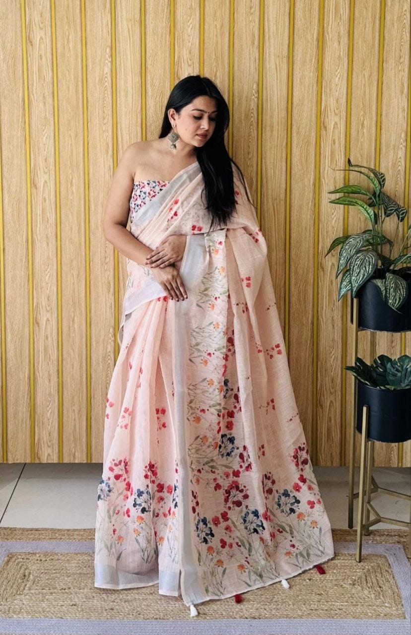 Digital Print Linen Saree