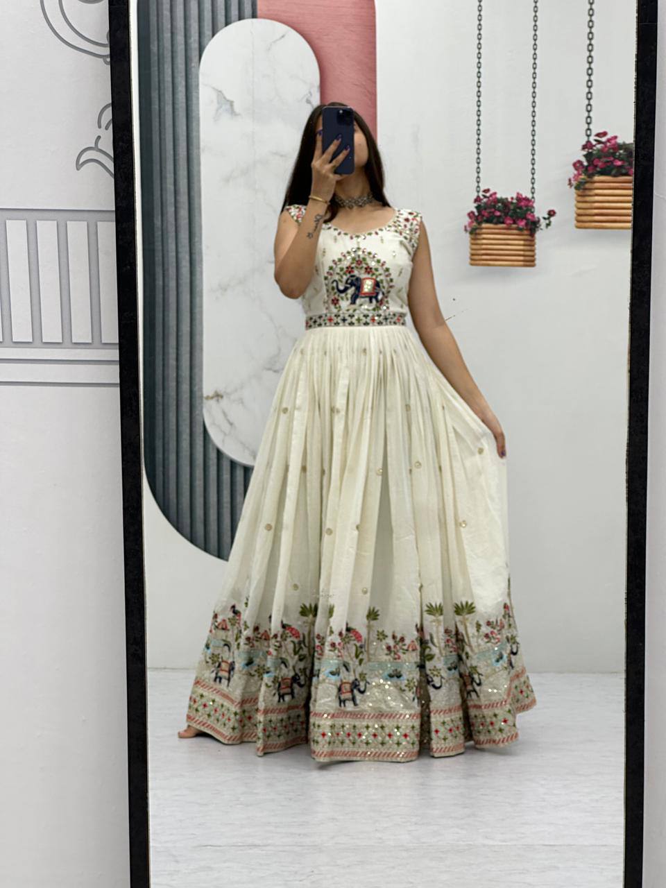 Embroidery Thread & Sequence Work Festival Gown