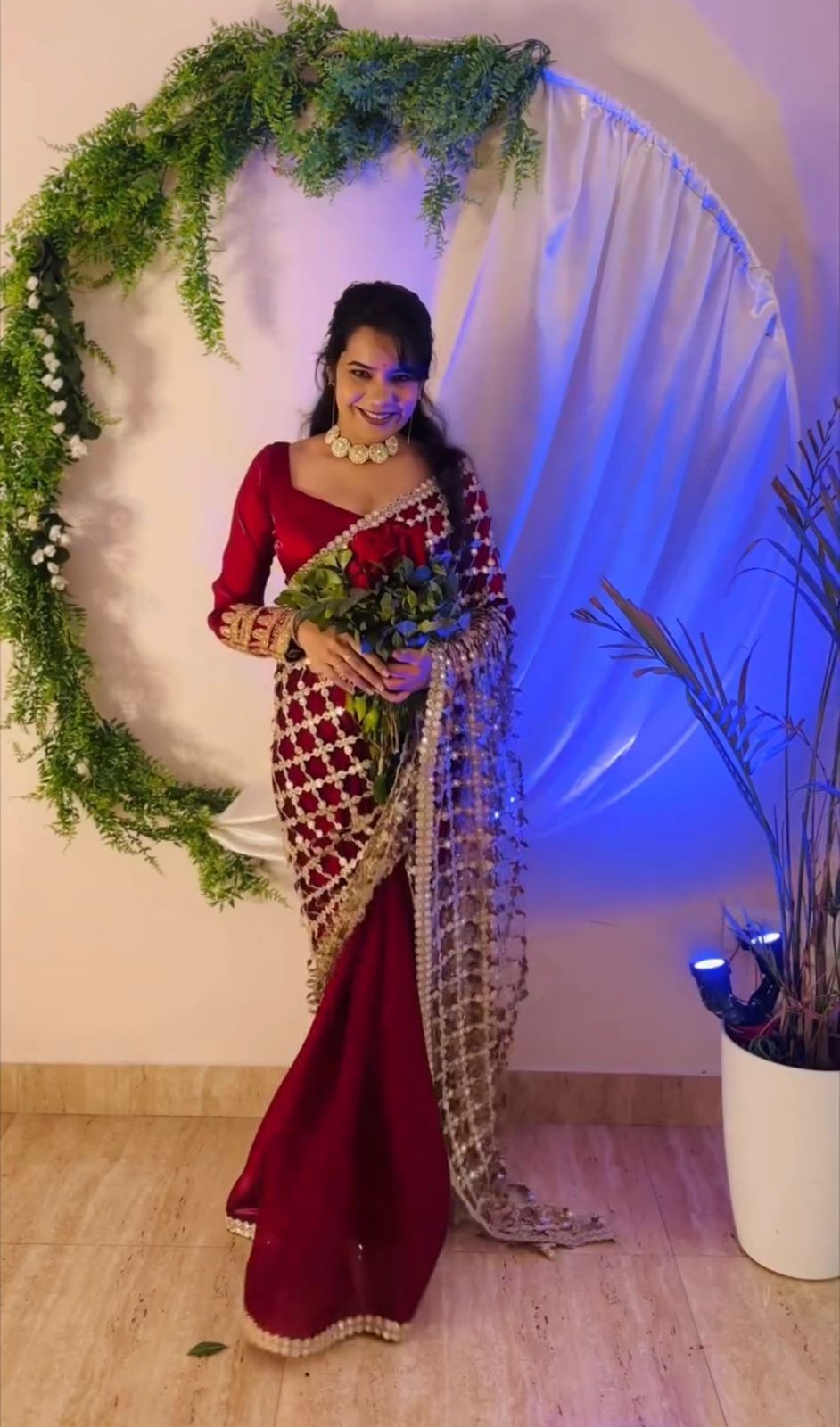 Wedding Fendy Silk Fabric with Real Mirror work Saree