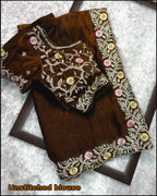 Gold And Silver Fandy Satin Saree
