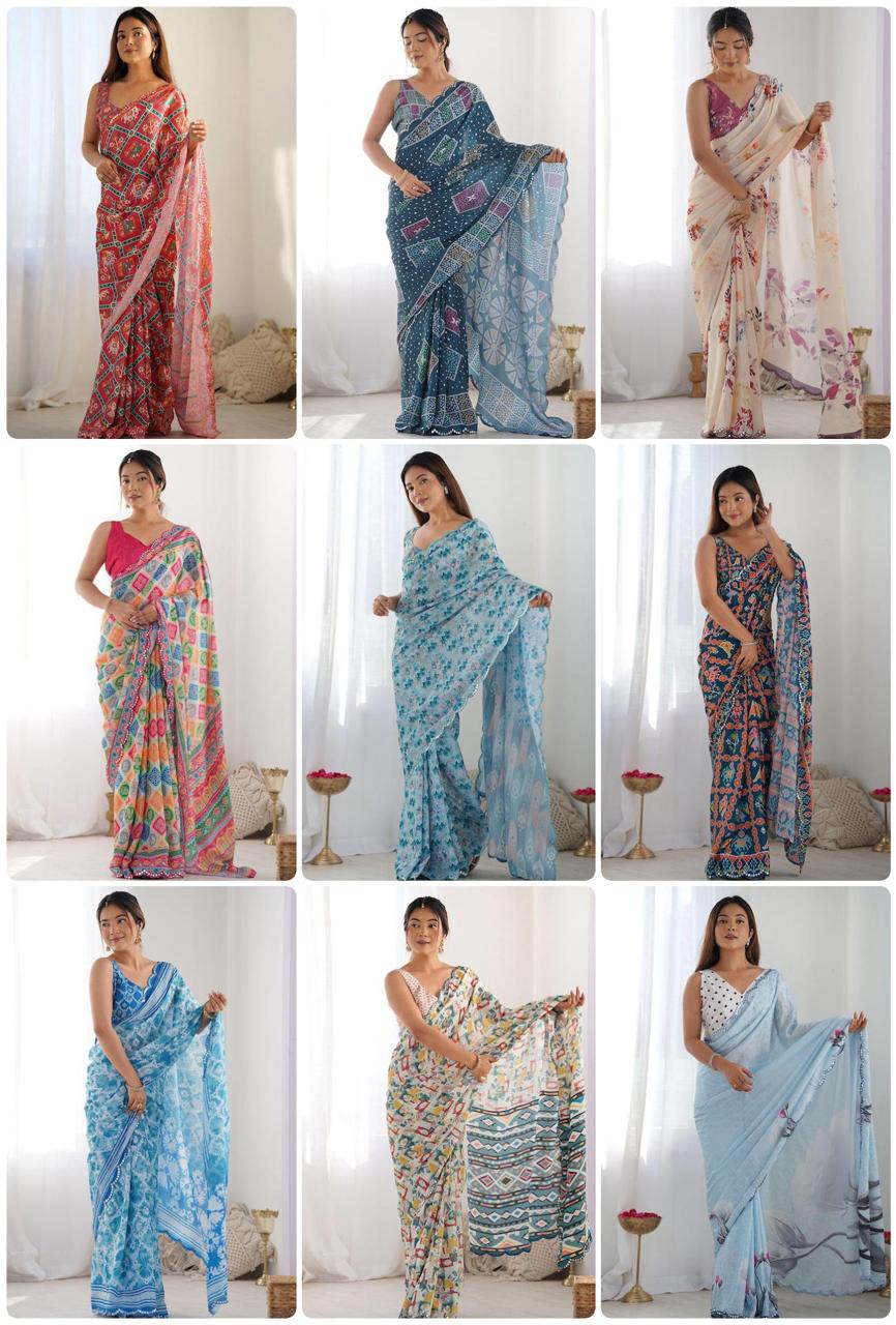 FLORA GORGETTE DIGITAL PRINT SAREE