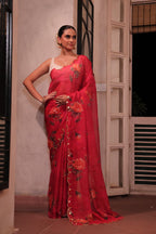 Pure Soft Red Tebby Silk Saree