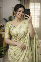 Fall Printe Embroidery Saree