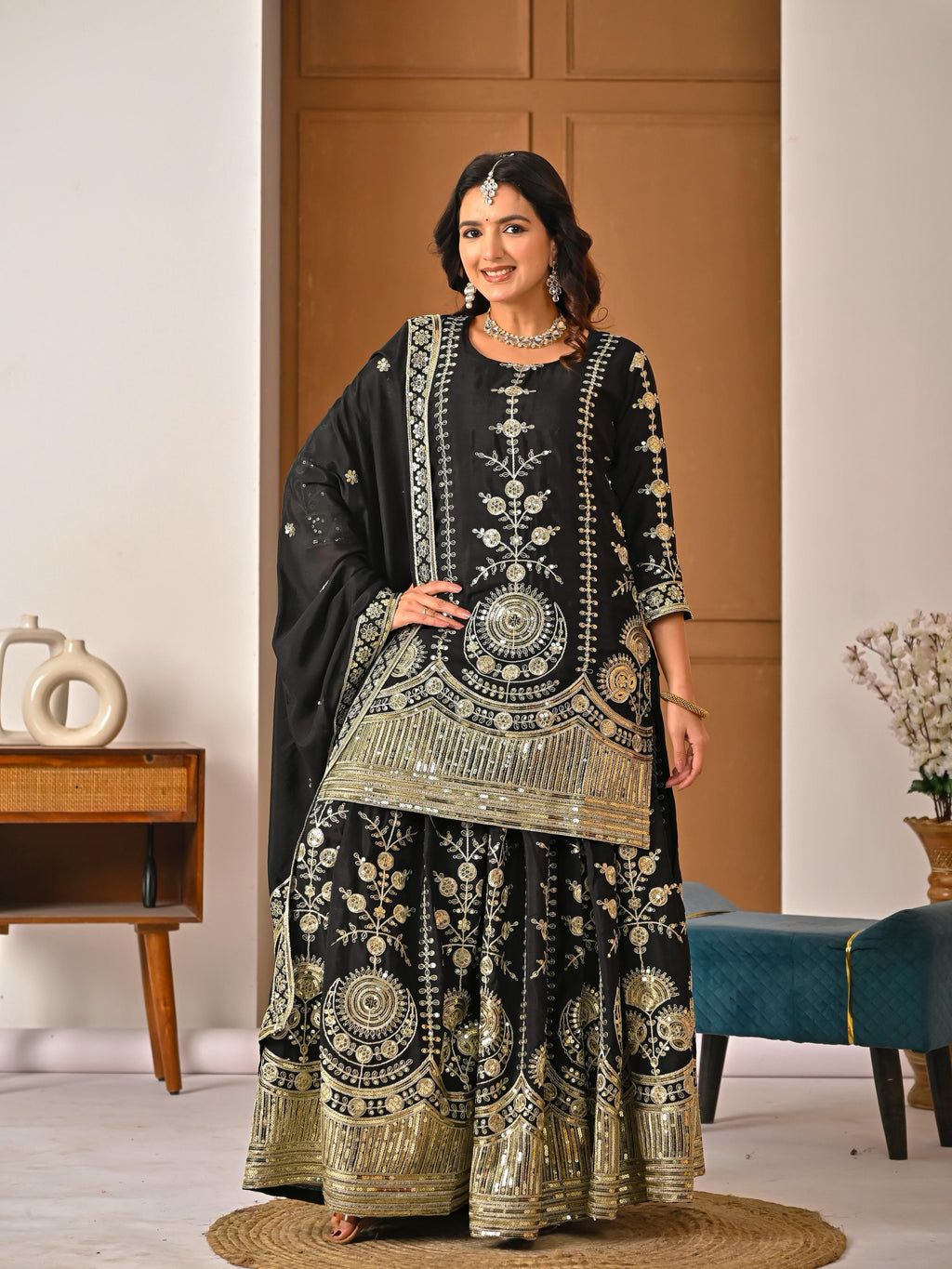 Heavy Vichitra Silk Material Top Plazzo