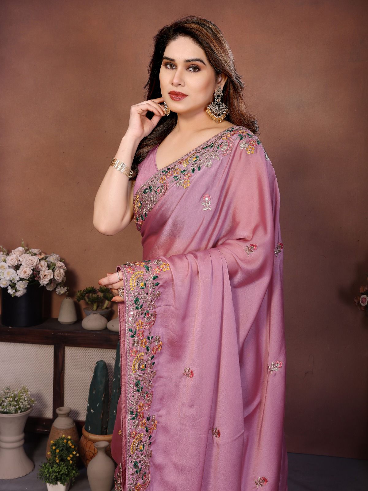 Soft Silk fabric with C-pallu Embroidered Work Saree