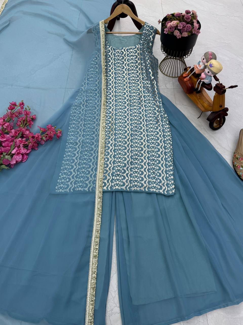 New Designer Party Top Pallazo & Dupatta Set👗