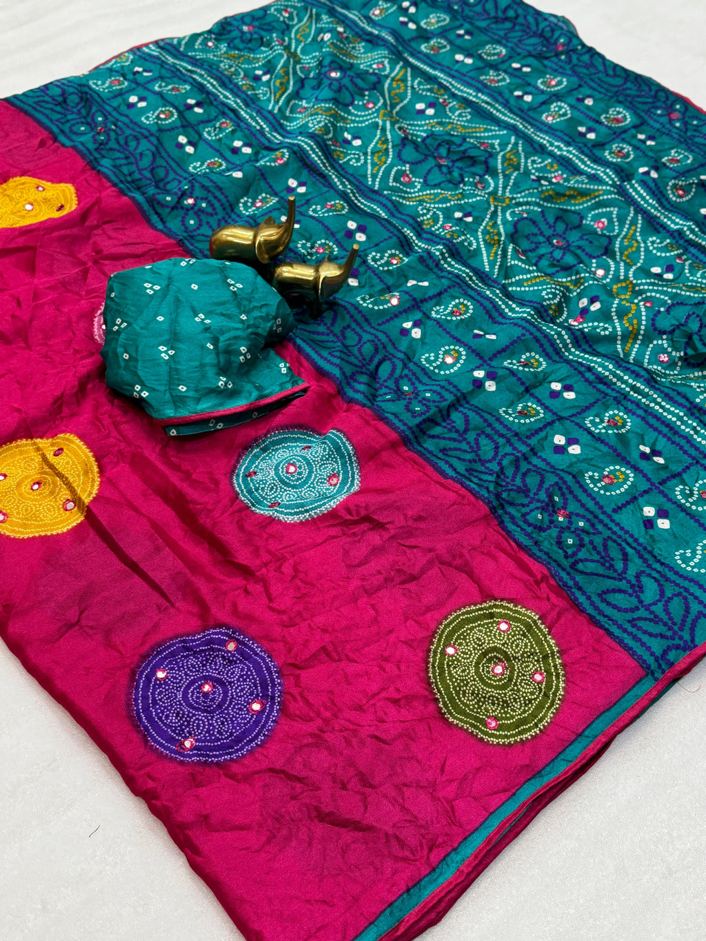 Pure Moss Bandhni Saree