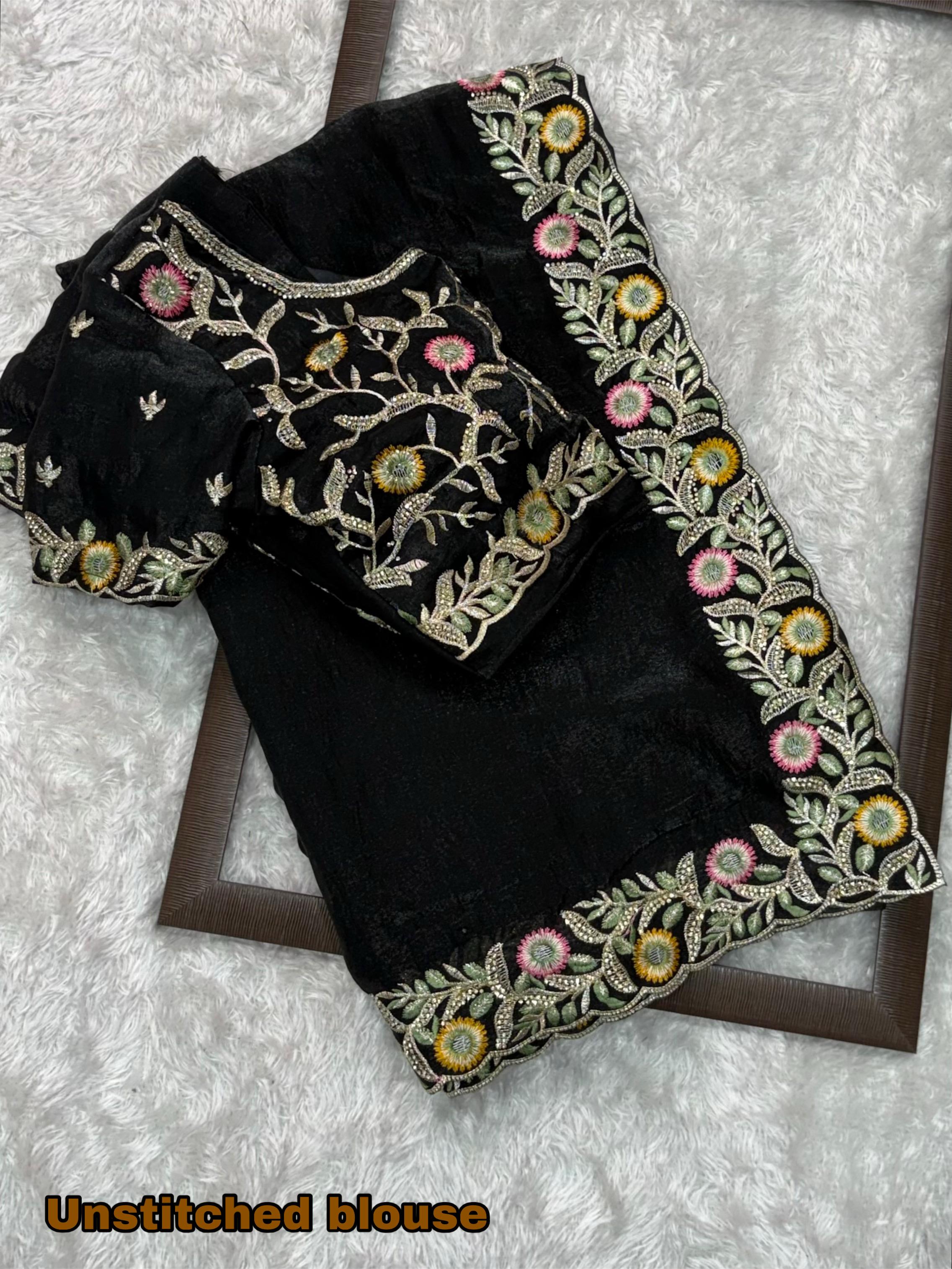 Gold And Silver Fandy Satin Saree