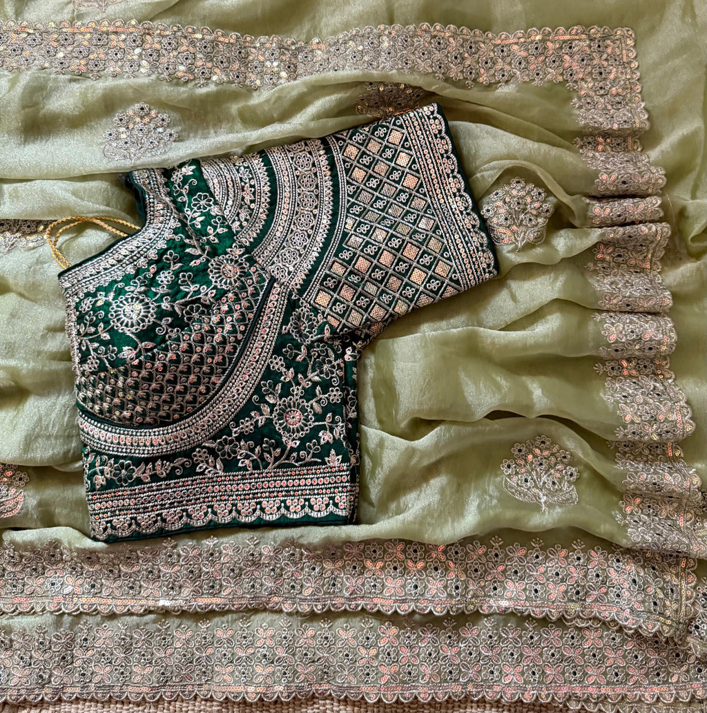 Sabyasachi Inspired Premium Moss Chiffon Saree