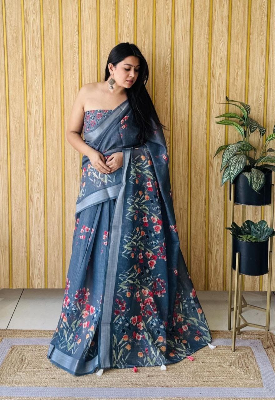 Digital Print Linen Saree