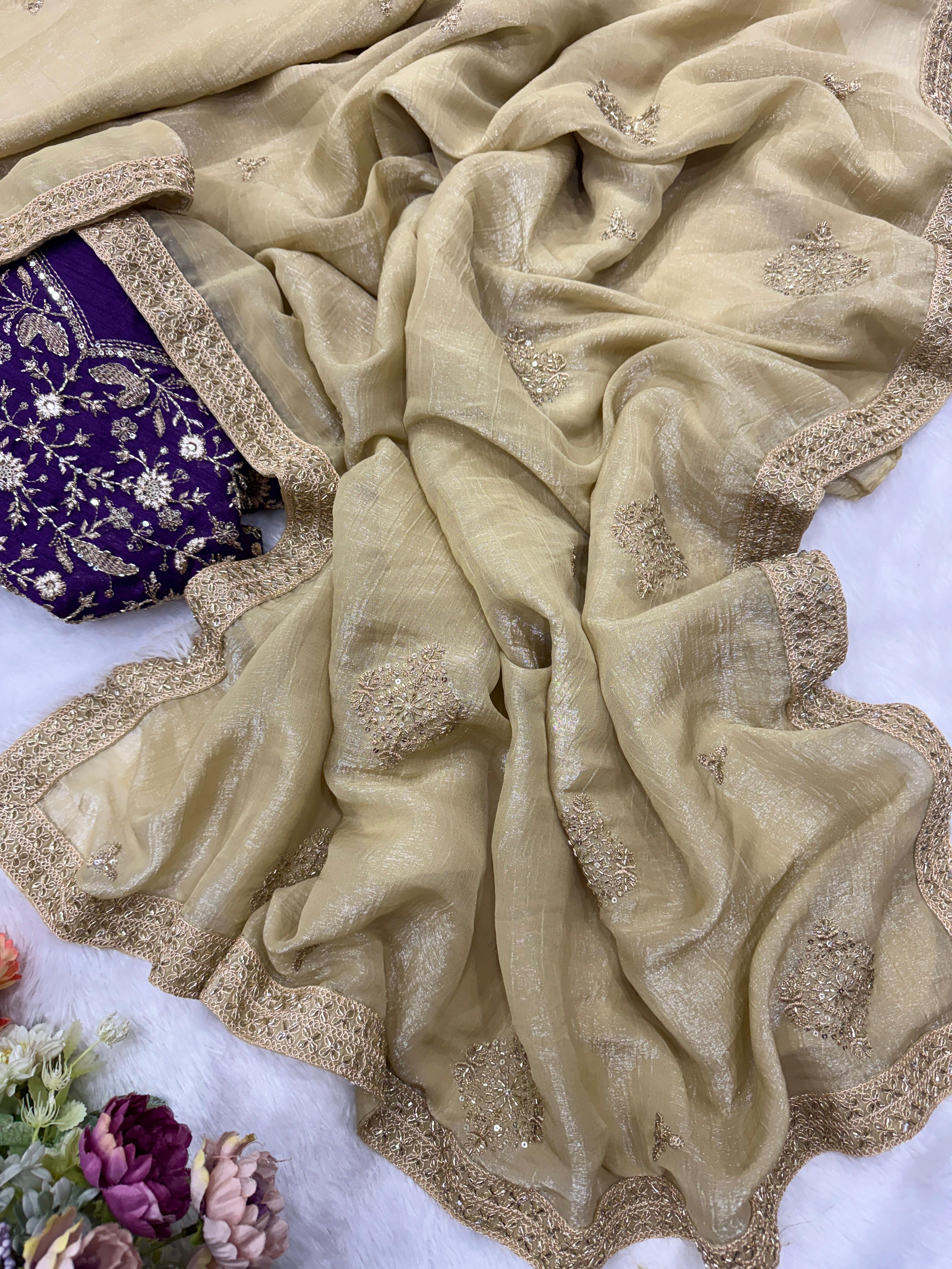 Soft Crunchy Silk Gold Wedding Saree