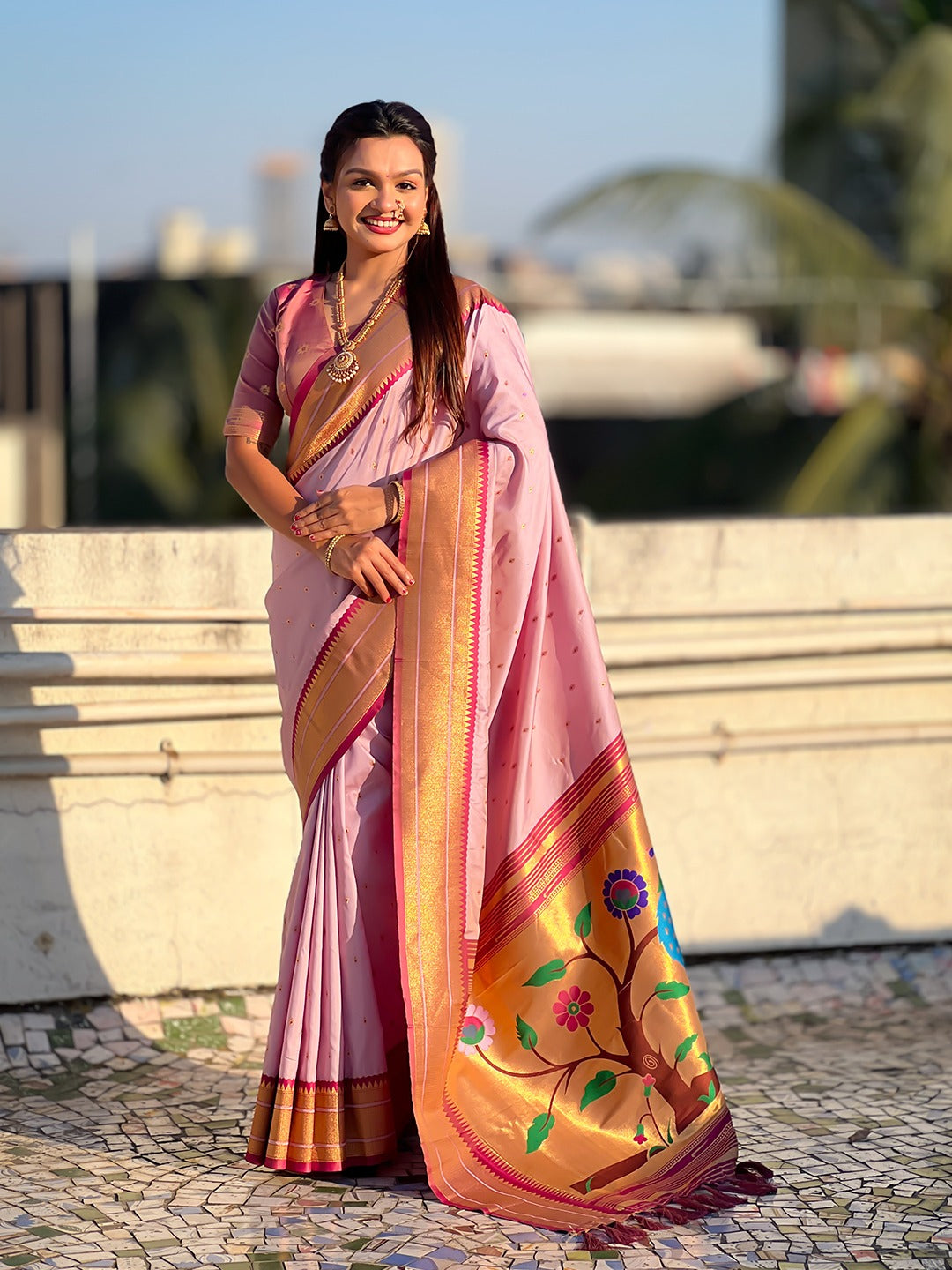 Paithani Saree With Gold Zari Small Motifs