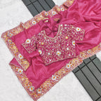Premium Gold Crush Pink Saree